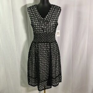 NWT Rabbit Rabbit Rabbit Black Lace Smocked Waist Sleeveless A-Line Midi Dress